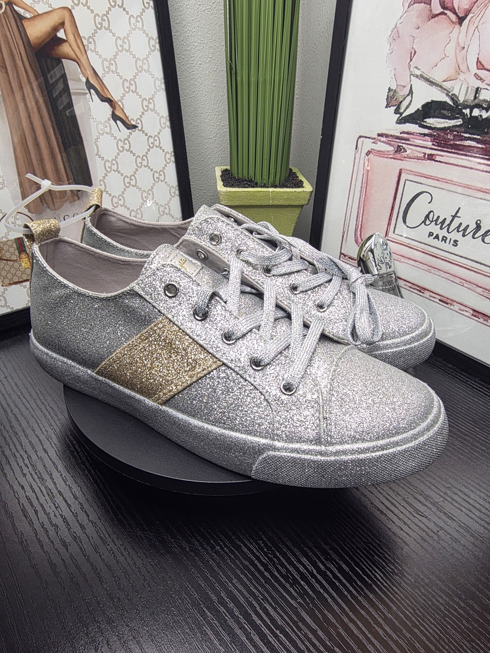 Kendall & Kylie Silver Glitter Sneakers